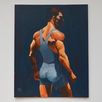 Original Hand painted Oil Painting on canvas Erotic Male Man Nude Gay