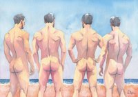12x16" Original Hand painted Artwork Watercolor Painting Gay Man Male Nude A3
