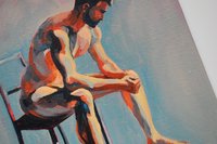 Original Hand painted Oil Painting on canvas Erotic Male Man Nude Gay