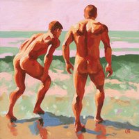 Original Hand painted Oil Painting on canvas Erotic Male Man Nude Gay