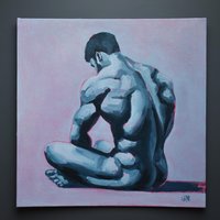 Original Hand painted Oil Painting on canvas Erotic Male Man Nude Gay