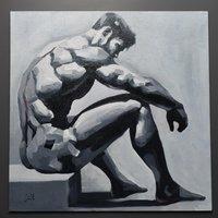 Original Hand painted Oil Painting on canvas Erotic Male Man Nude Gay