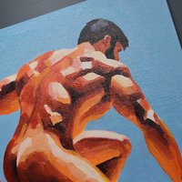 Original Hand painted Oil Painting on canvas Erotic Male Man Nude Gay