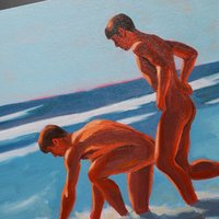 Original Hand painted Oil Painting on canvas Erotic Male Man Nude Gay