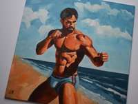 Original Hand painted Oil Painting on canvas Erotic Male Man Nude Gay