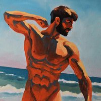 Original Hand painted Oil Painting on canvas Erotic Male Man Gay