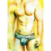 PRINT of Original Art Work Watercolor Painting Gay Male Nude "Push The Limits"