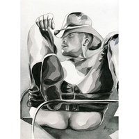 PRINT of Original Art Work Watercolor Painting Gay Male Nude "Cowboy"