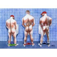 PRINT of Original Art Work Watercolor Painting Gay Male Nude "Public toilet 26"
