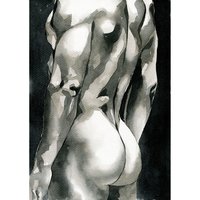 PRINT of Original Art Work Watercolor Painting Gay Male Nude "Look"