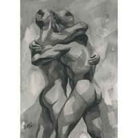 PRINT of Original Art Work Watercolor Painting Gay Male Nude "Kissing"