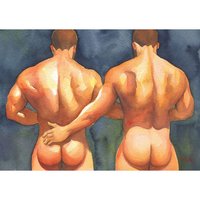 PRINT of Original Art Work Watercolor Painting Gay Male Nude "Holding On"