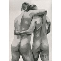 Original Hand painted Artwork Watercolor Painting Erotic Male Man Nude Gay