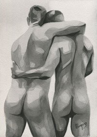 Original Hand painted Artwork Watercolor Painting Erotic Male Man Nude Gay