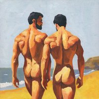 Original Hand painted Oil Painting on canvas Erotic Male Man Nude Gay