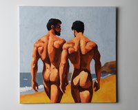 Original Hand painted Oil Painting on canvas Erotic Male Man Nude Gay