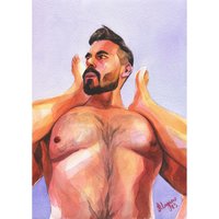 PRINT of Art Work Watercolor Painting Gay Male Nude "Strength unveiled"