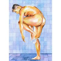 PRINT of Original Art Work Watercolor Painting Gay Male Nude "Shower 6"
