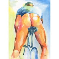 PRINT of Original Art Work Watercolor Painting Gay Male Nude "Cyclist"
