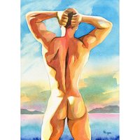 PRINT of Original Art Work Watercolor Painting Gay Male Nude "Summer time 9"