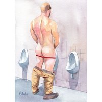 PRINT of Original Art Work Watercolor Painting Gay Male Nude "Public toilet 37"