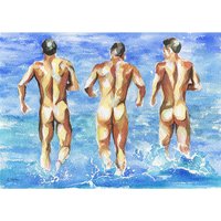 PRINT of Original Art Work Watercolor Painting Gay Male Nude "Agua fria"