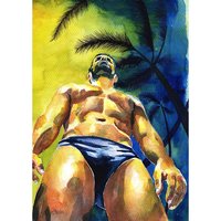PRINT of Original Art Work Watercolor Painting Gay Male Nude "Stormy paradise"