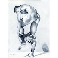 PRINT of Original Art Work Watercolor Painting Gay Male Nude "Blue"
