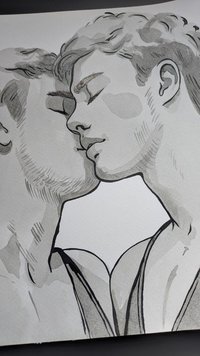 Original Hand painted Artwork Ink Drawing Erotic Male Man Gay