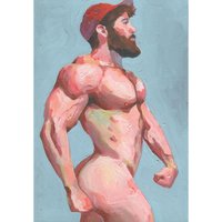 Original Hand painted Artwork Oil Painting on paper Gay Man Male Nude