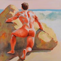 Original Hand painted Oil Painting on canvas Erotic Male Man Nude Gay