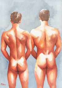 12x16" Original Hand painted Artwork Watercolor Painting Gay Man Male Nude A3