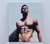 Original Hand painted Oil Painting on canvas Erotic Male Man Nude Gay