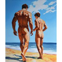 Original Hand painted Oil Painting on canvas Erotic Male Man Nude Gay