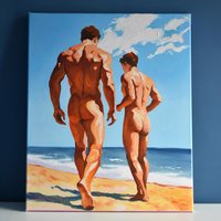 Original Hand painted Oil Painting on canvas Erotic Male Man Nude Gay