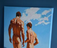 Original Hand painted Oil Painting on canvas Erotic Male Man Nude Gay