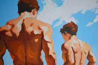 Original Hand painted Oil Painting on canvas Erotic Male Man Nude Gay