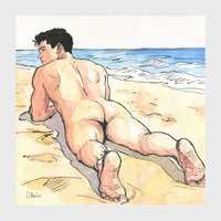 Original Hand painted Artwork Ink Drawing Erotic Male Man Gay