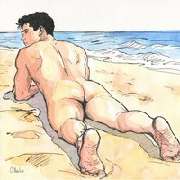 Original Hand painted Artwork Ink Drawing Erotic Male Man Gay