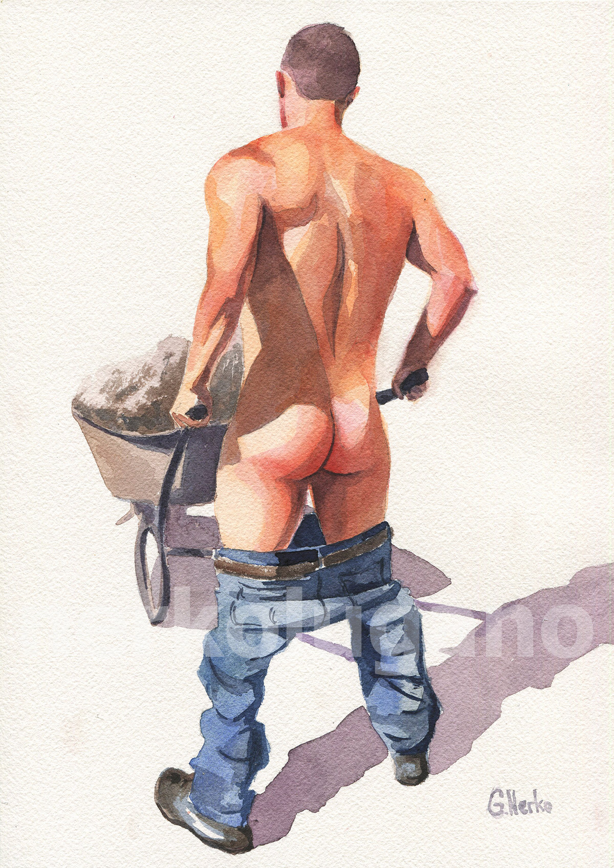 PRINT of Original Art Work Watercolor Painting "Worker"