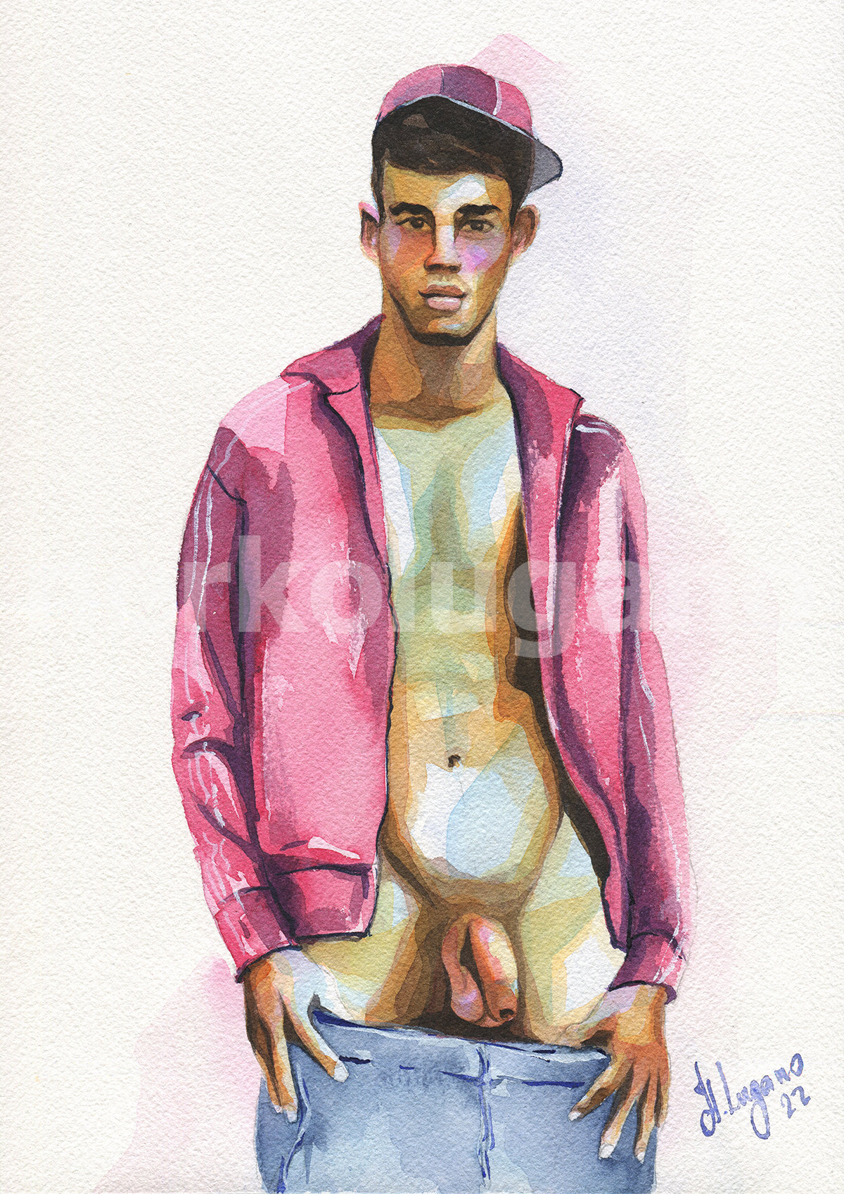 PRINT of Original Art Work Watercolor Painting "Guy in a cap"