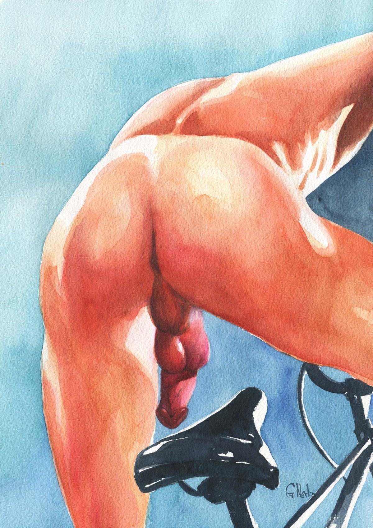 12x16" Original Hand painted Artwork Watercolor Painting Gay Man Male Nude A3