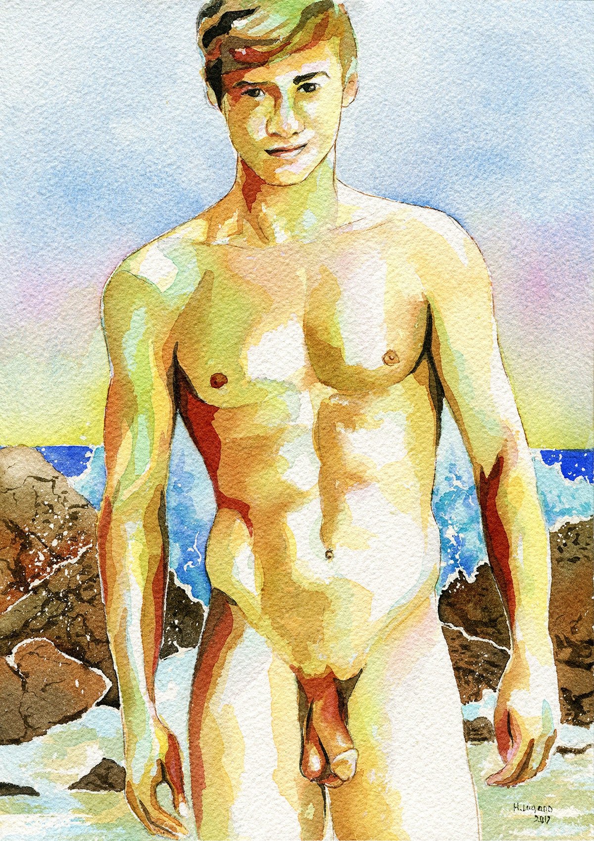PRINT Original Art Work Watercolor Painting "By the water"