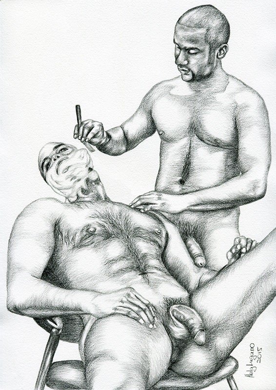 PRINT of Original Pencil Drawing "Shaving"