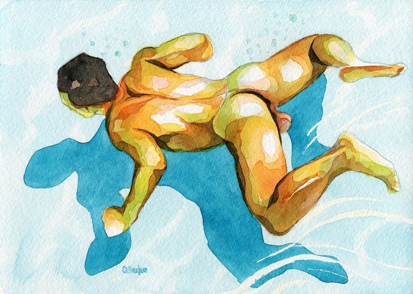 PRINT of Original Art Work Watercolor Painting "Swimmer"