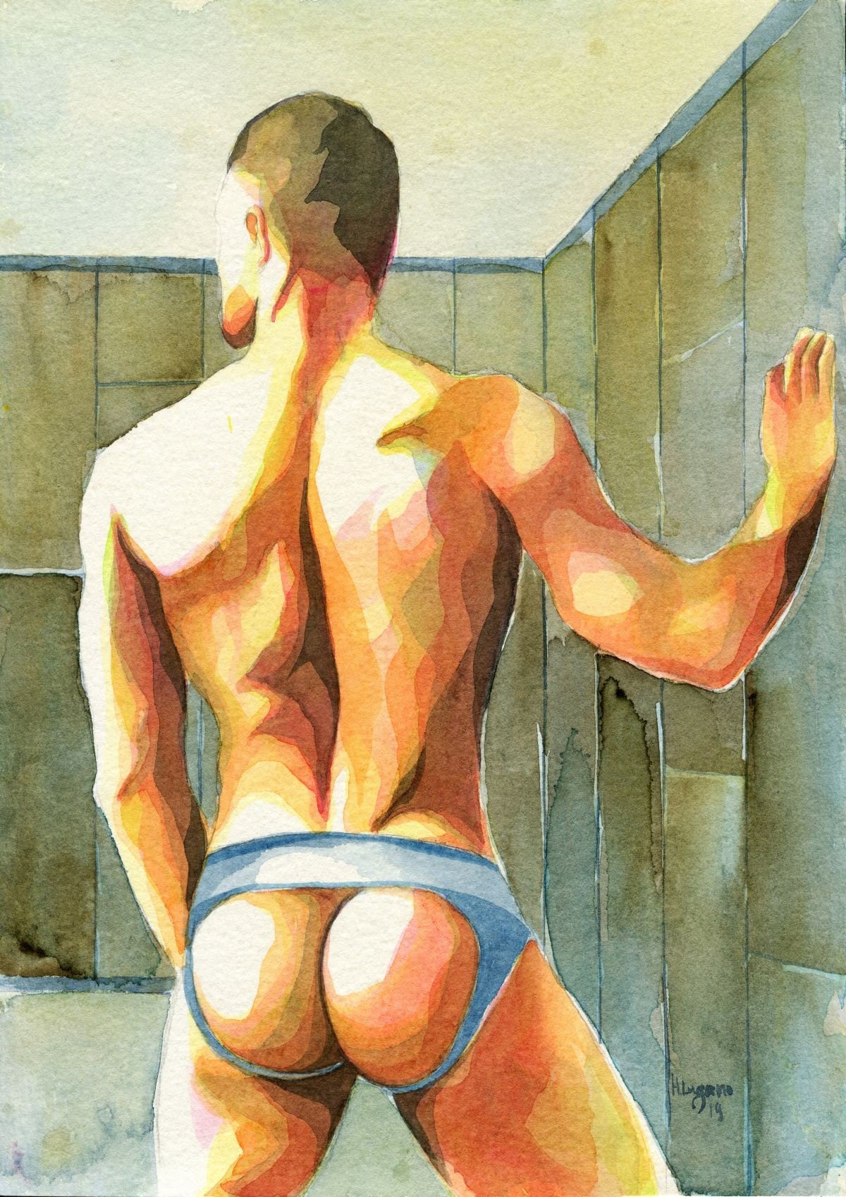 PRINT of Original Art Work Watercolor Painting "Locker room 4"