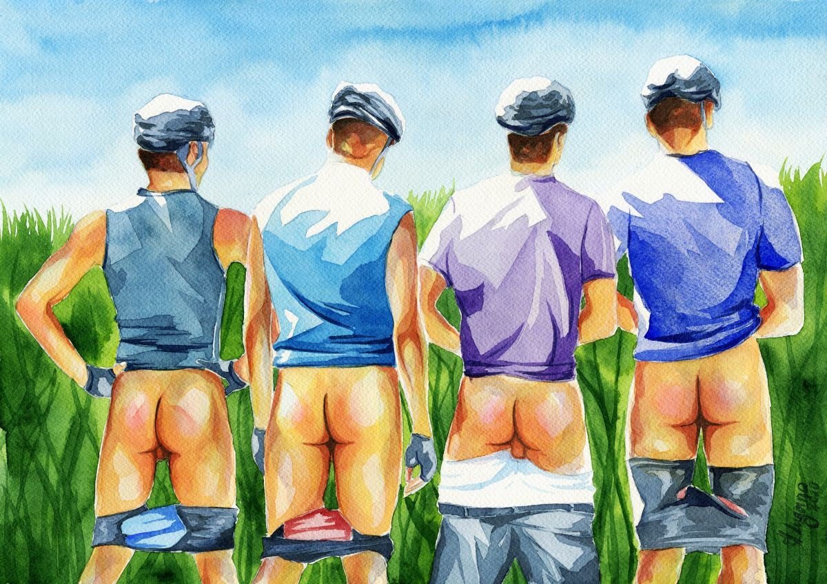 PRINT of Original Art Work Watercolor Painting "Cyclists"