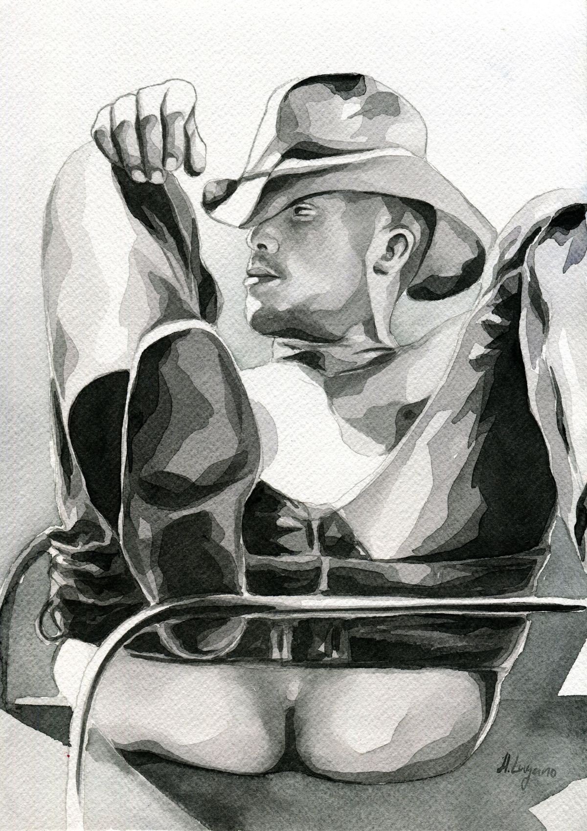 PRINT of Original Art Work Watercolor Painting "Cowboy"