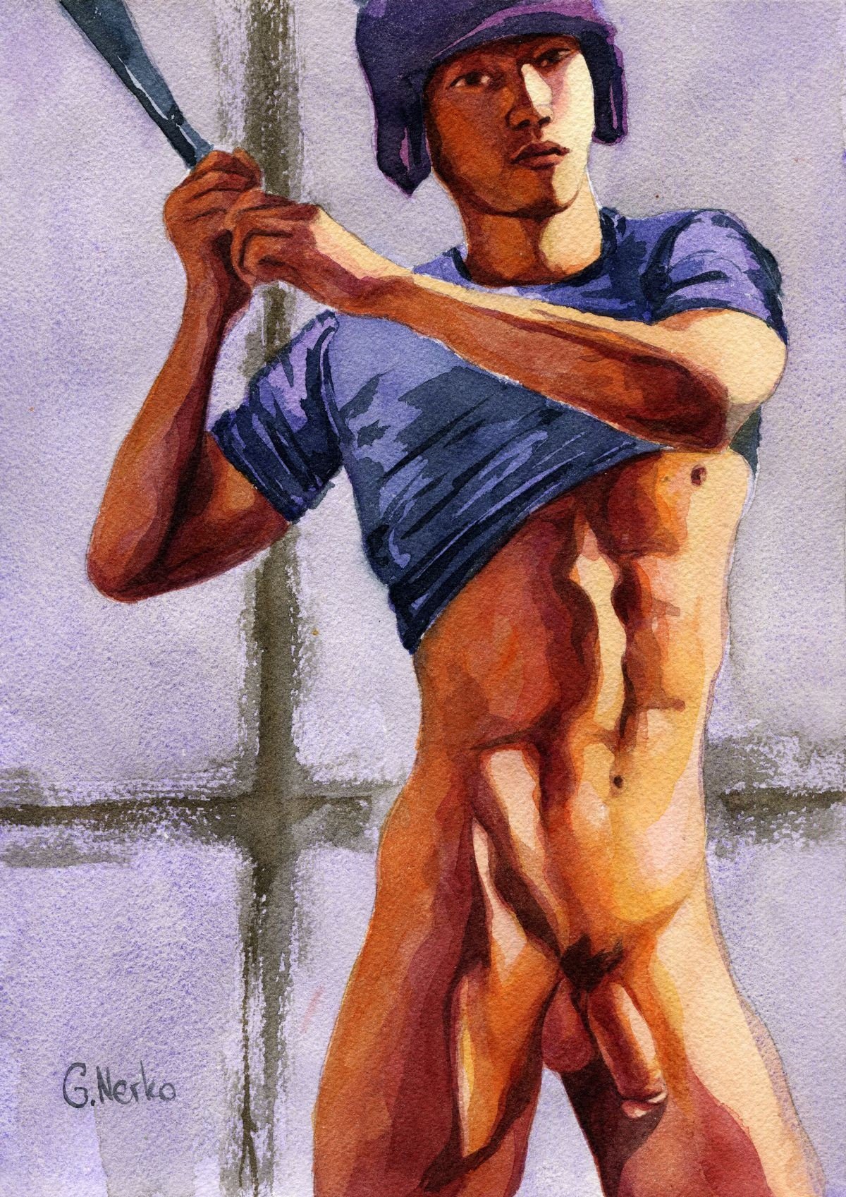 PRINT of Original Art Work Watercolor Painting "Baseball player 2"