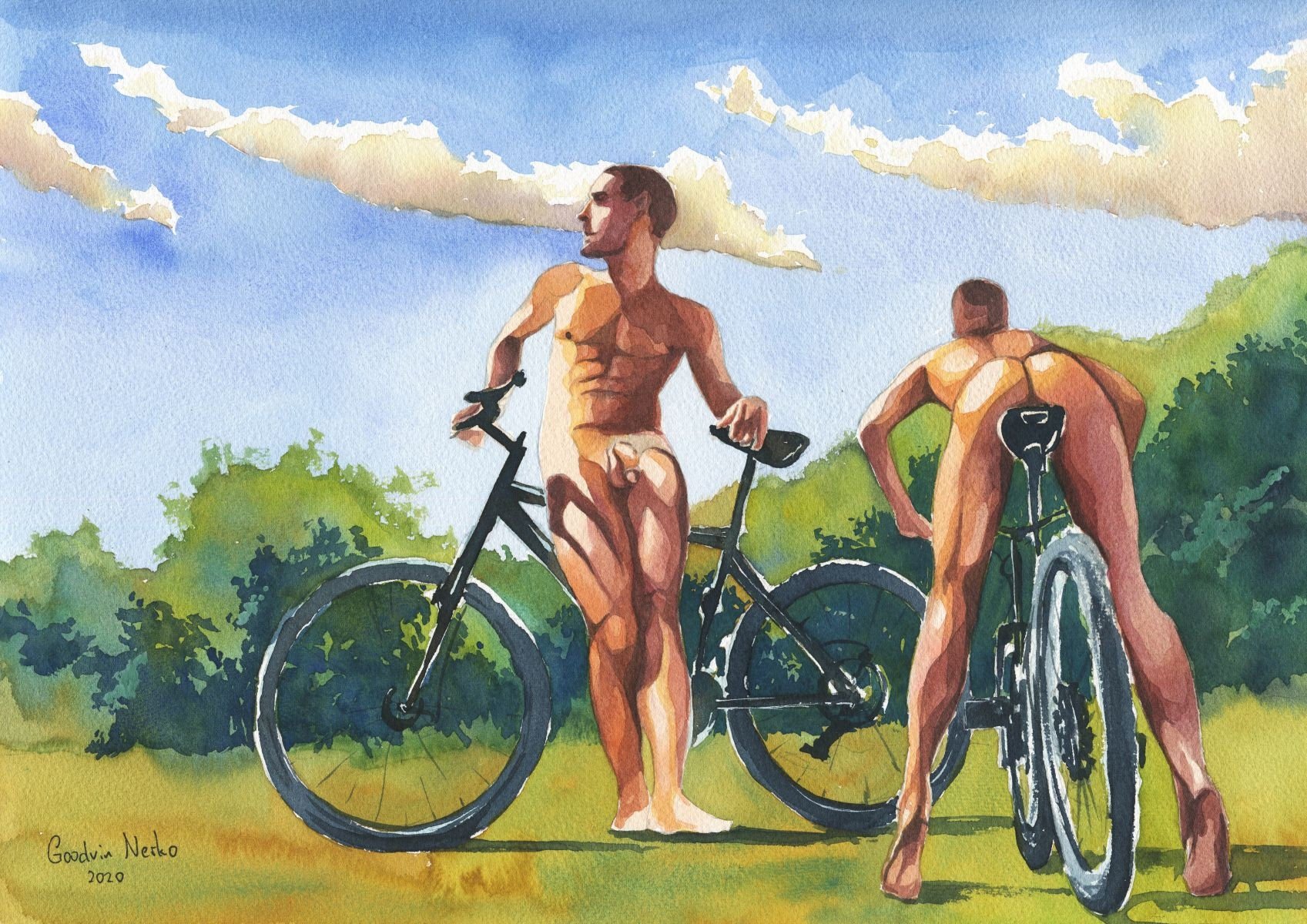 PRINT of Original Art Work Watercolor Painting "Cyclist 4"